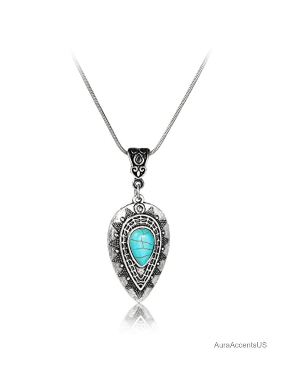 Natural Turquoise Bead Cross Pendant Necklace Bohemian Western Silver Handmade